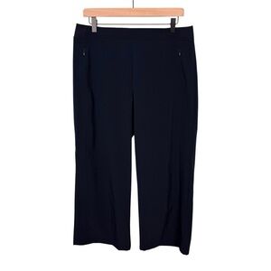 Chico's Wide Leg Pull On Cropped Pants Navy Blue Lightweight Zip Pockets